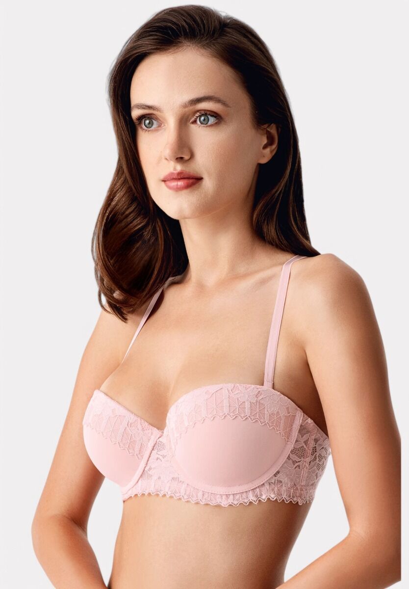 New Bra Strapless Σουτιέν με Δαντέλα & Ελαφριά Ενίσχυση Pink- B Cup