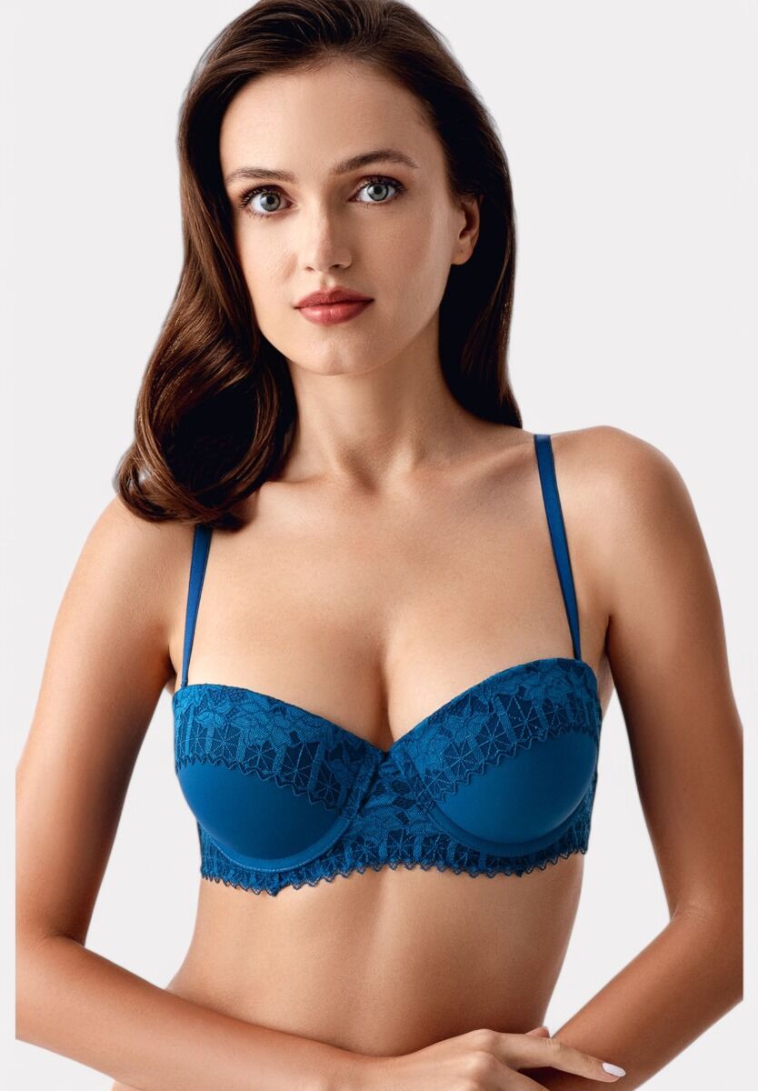 New Bra Strapless Σουτιέν με Δαντέλα & Ελαφριά Ενίσχυση Petrol - B Cup