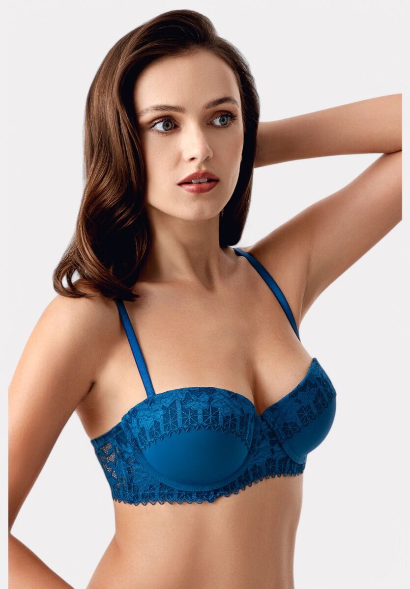 New Bra Strapless Σουτιέν με Δαντέλα & Ελαφριά Ενίσχυση Petrol - B Cup