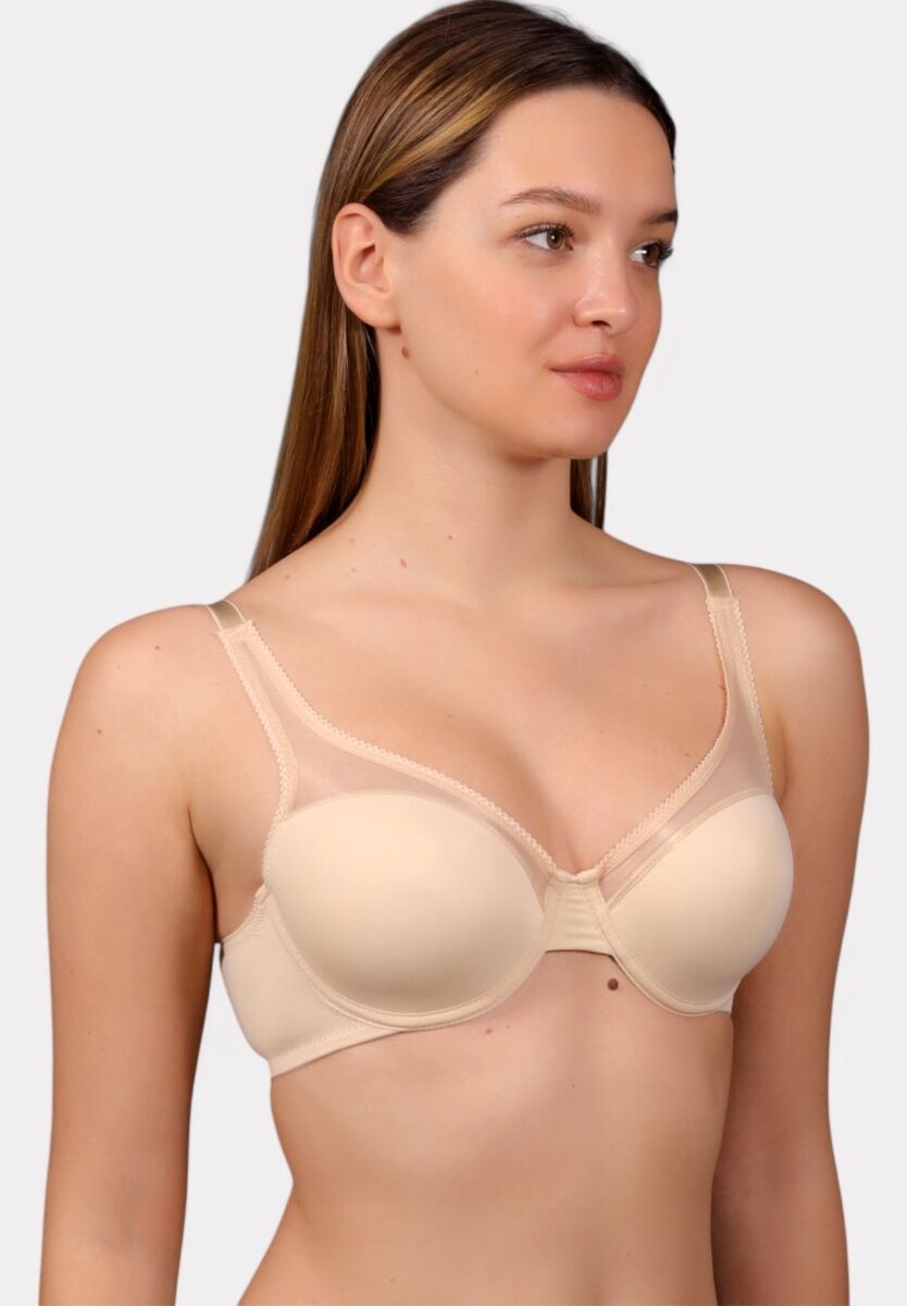 New Bra Μπεζ σουτιέν C cup με διαφανές ύφασμα και μπανέλα