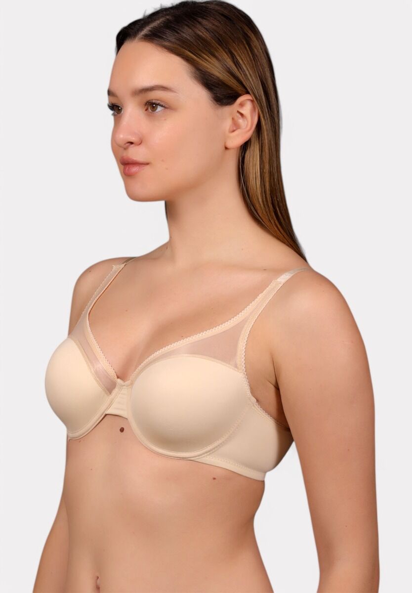 New Bra Μπεζ σουτιέν C cup με διαφανές ύφασμα και μπανέλα