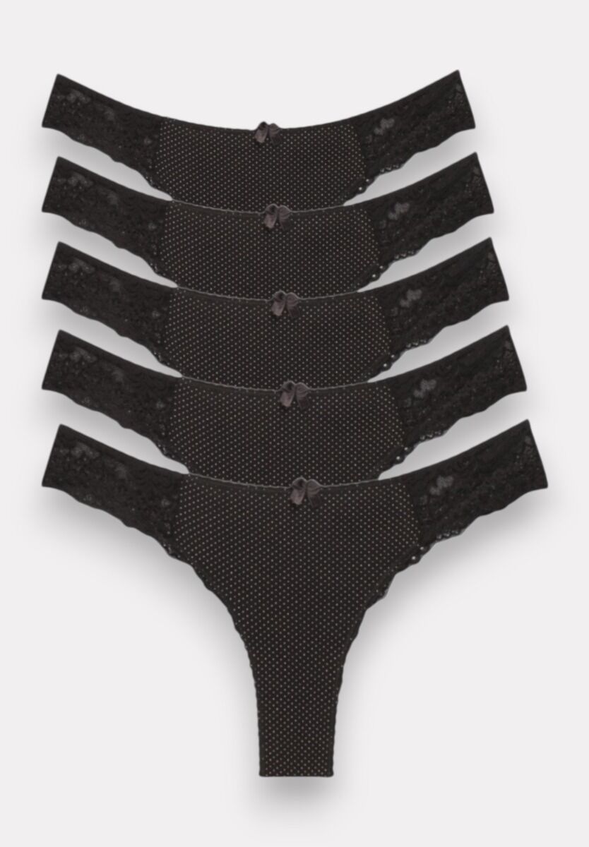Σλιπ Brazil βαμβακερό Sexen πουά με δαντέλα Black 5 Τεμ.
