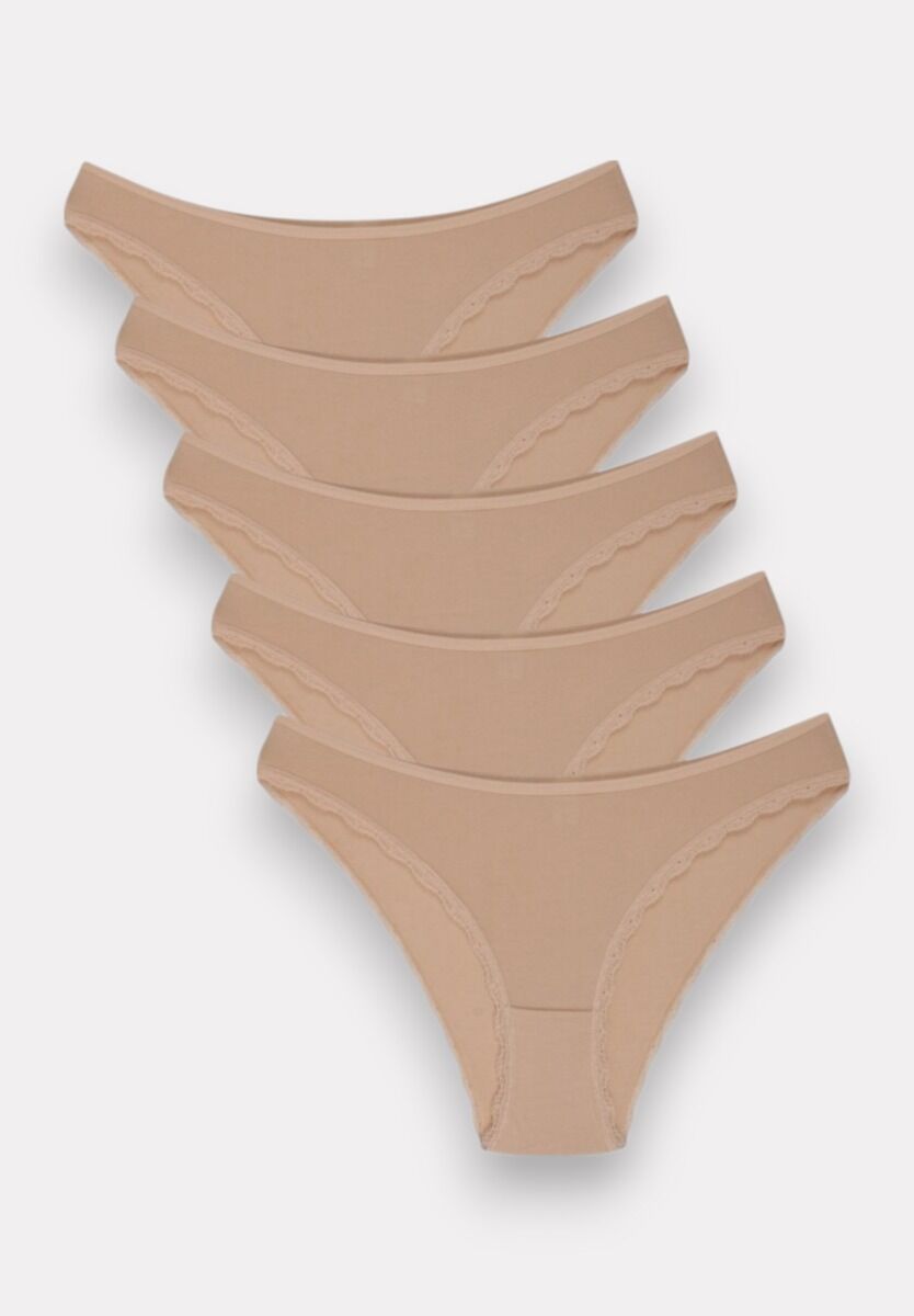 Slip Bikini με δαντέλα ψηλόμεσα Sexen Lia Beige 5 Tεμ.