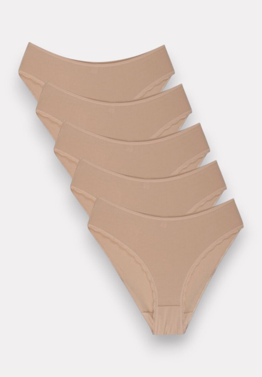 Slip Ψηλόμεσο  2/4 με δαντέλα στο πλάι Pamela Beige Sexen 5 Τεμ.