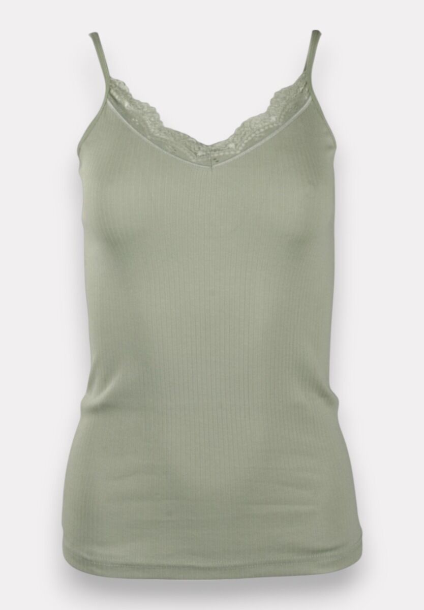 Φανελάκι γυναικείο βαμβακερό Soft Rib με δαντέλα Kota Light Green