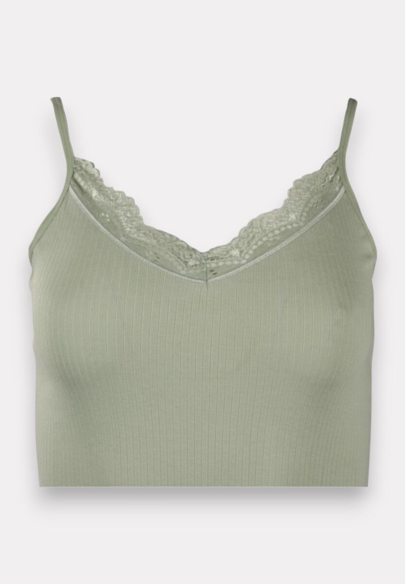 Φανελάκι γυναικείο βαμβακερό Soft Rib με δαντέλα Kota Light Green