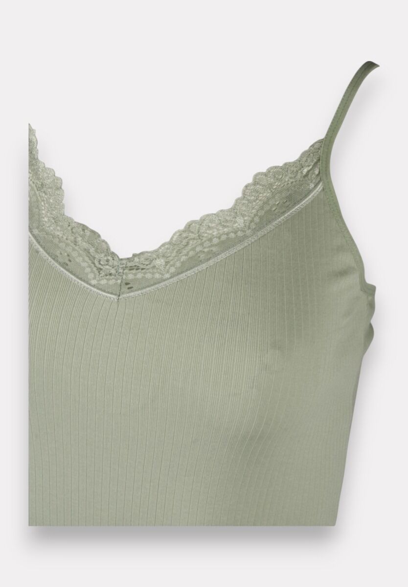 Φανελάκι γυναικείο βαμβακερό Soft Rib με δαντέλα Kota Light Green