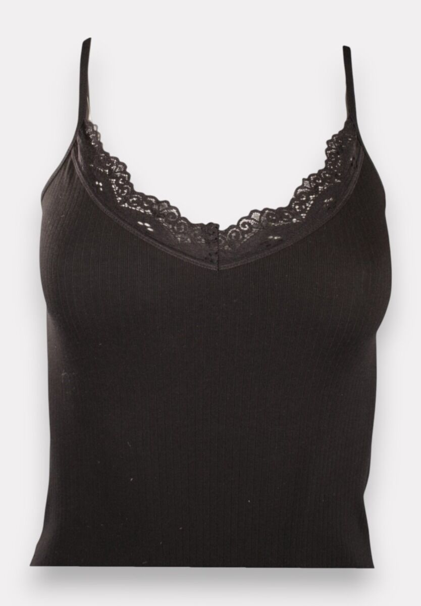 Φανελάκι γυναικείο βαμβακερό Soft Rib με δαντέλα Kota Black