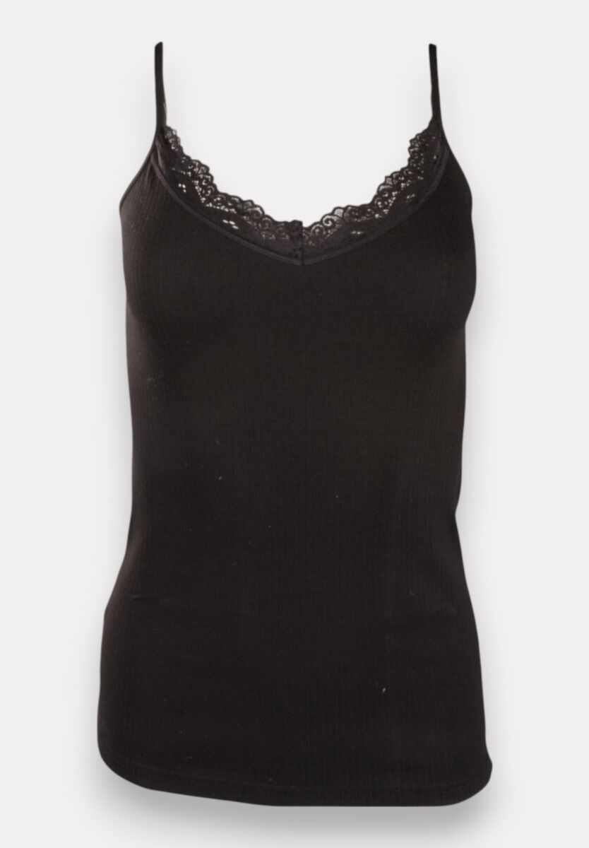 Φανελάκι γυναικείο βαμβακερό Soft Rib με δαντέλα Kota Black