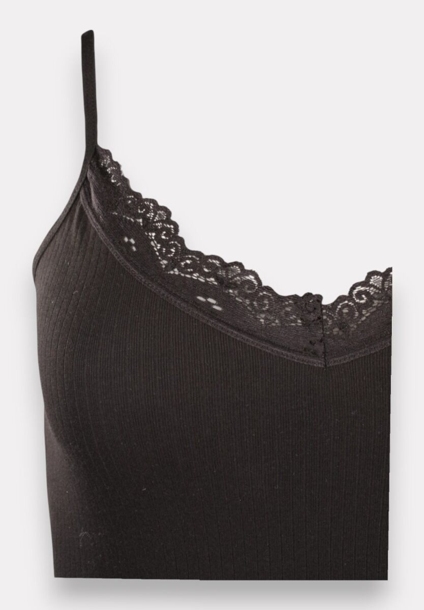 Φανελάκι γυναικείο βαμβακερό Soft Rib με δαντέλα Kota Black