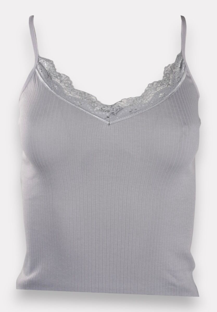 Φανελάκι γυναικείο βαμβακερό Soft Rib με δαντέλα Kota Light Blue