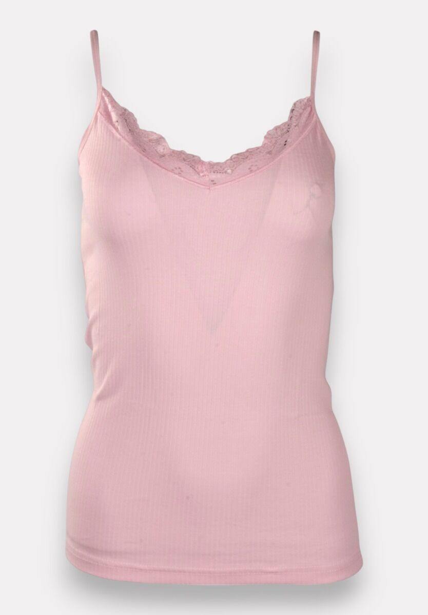 Φανελάκι γυναικείο βαμβακερό Soft Rib με δαντέλα Kota Pink