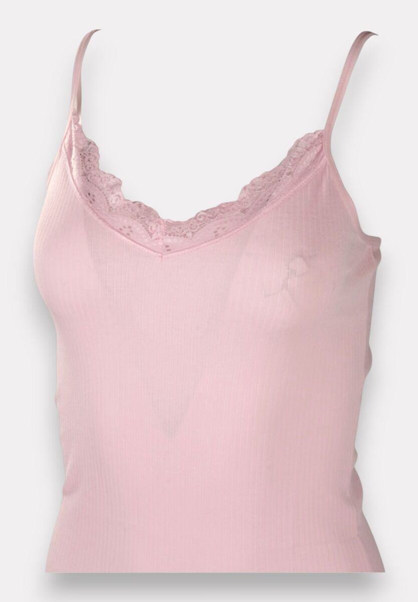Φανελάκι γυναικείο βαμβακερό Soft Rib με δαντέλα Kota Pink