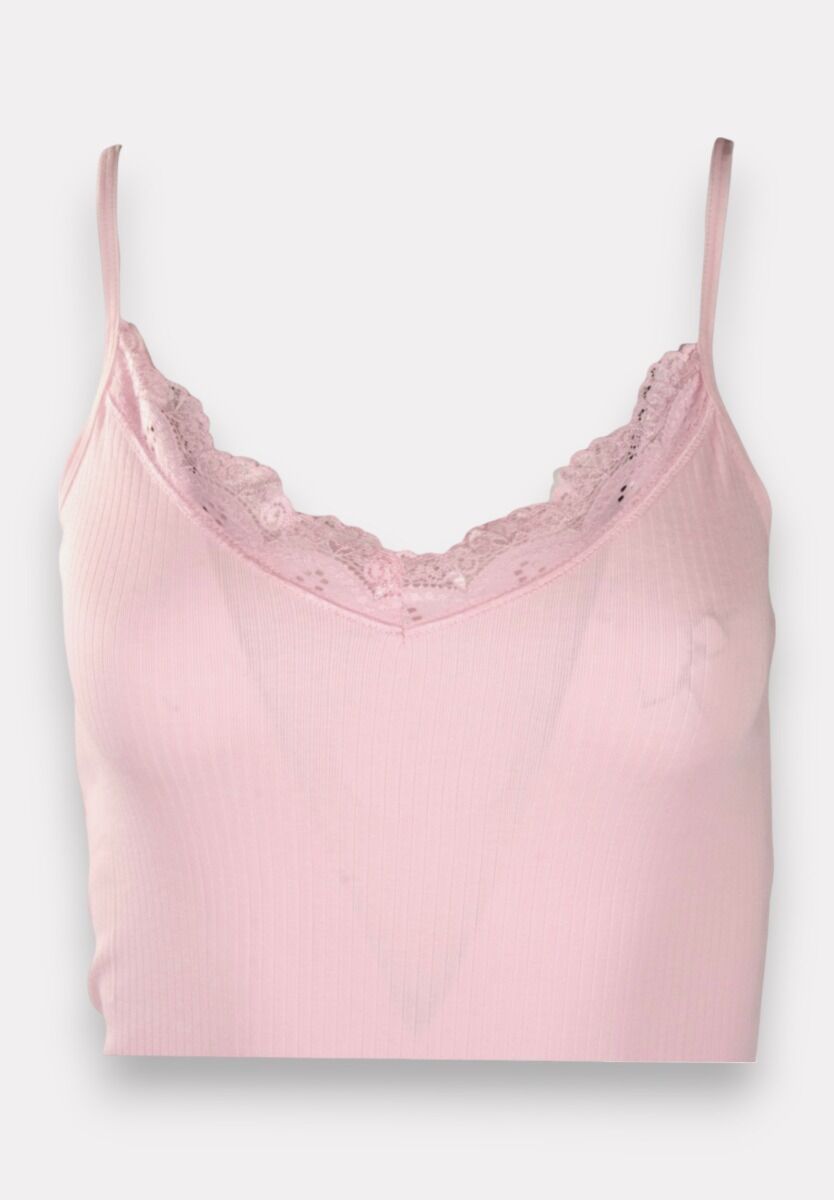 Φανελάκι γυναικείο βαμβακερό Soft Rib με δαντέλα Kota Pink