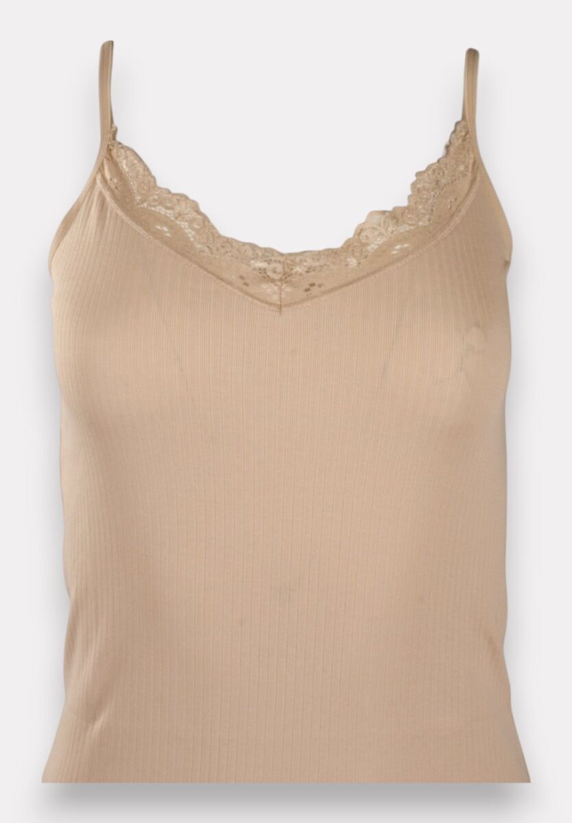 Φανελάκι γυναικείο βαμβακερό Soft Rib με δαντέλα Kota Beige
