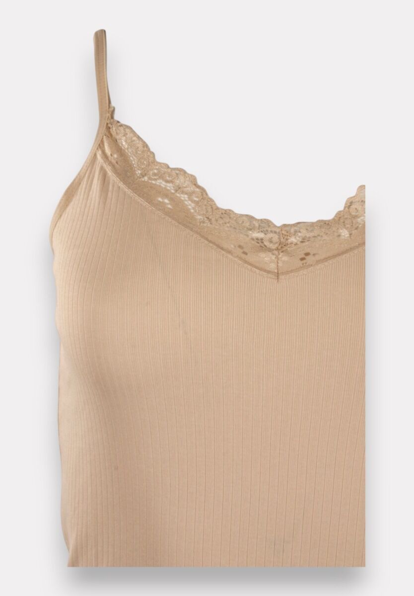 Φανελάκι γυναικείο βαμβακερό Soft Rib με δαντέλα Kota Beige
