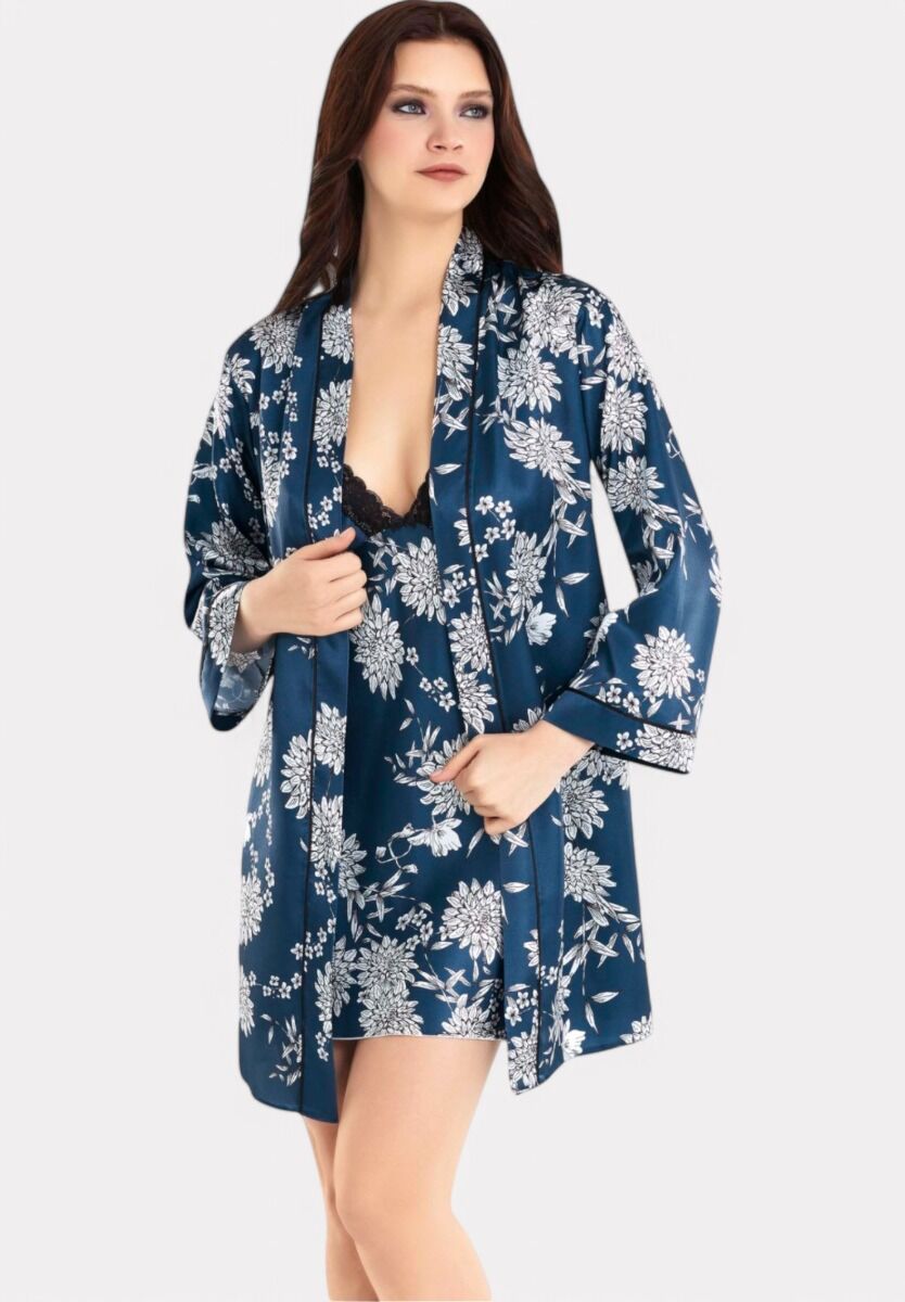 Σετ Ρόμπα - Νυχτικό Satin Moongirl Blue Elegant Floral