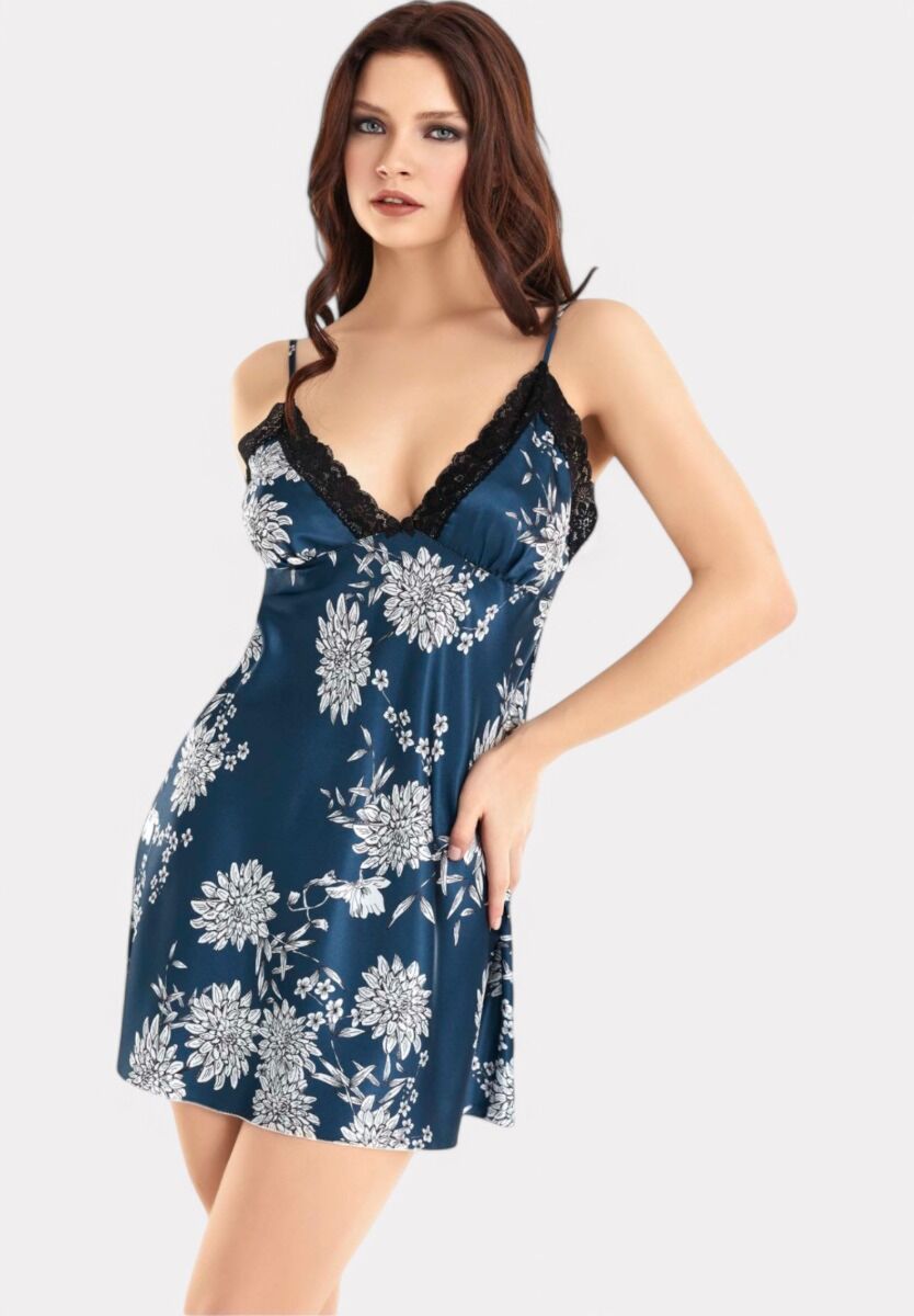 Σετ Ρόμπα - Νυχτικό Satin Moongirl Blue Elegant Floral