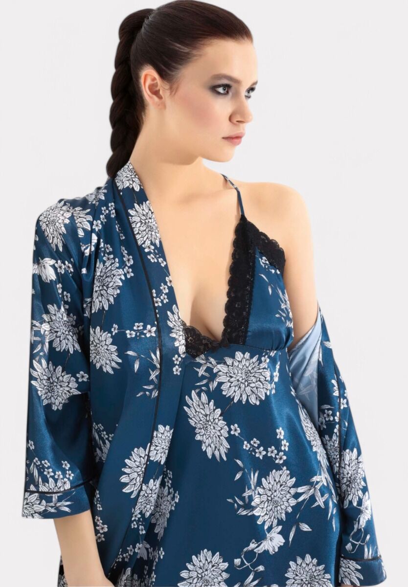 Σετ Ρόμπα - Νυχτικό Satin Moongirl Blue Elegant Floral