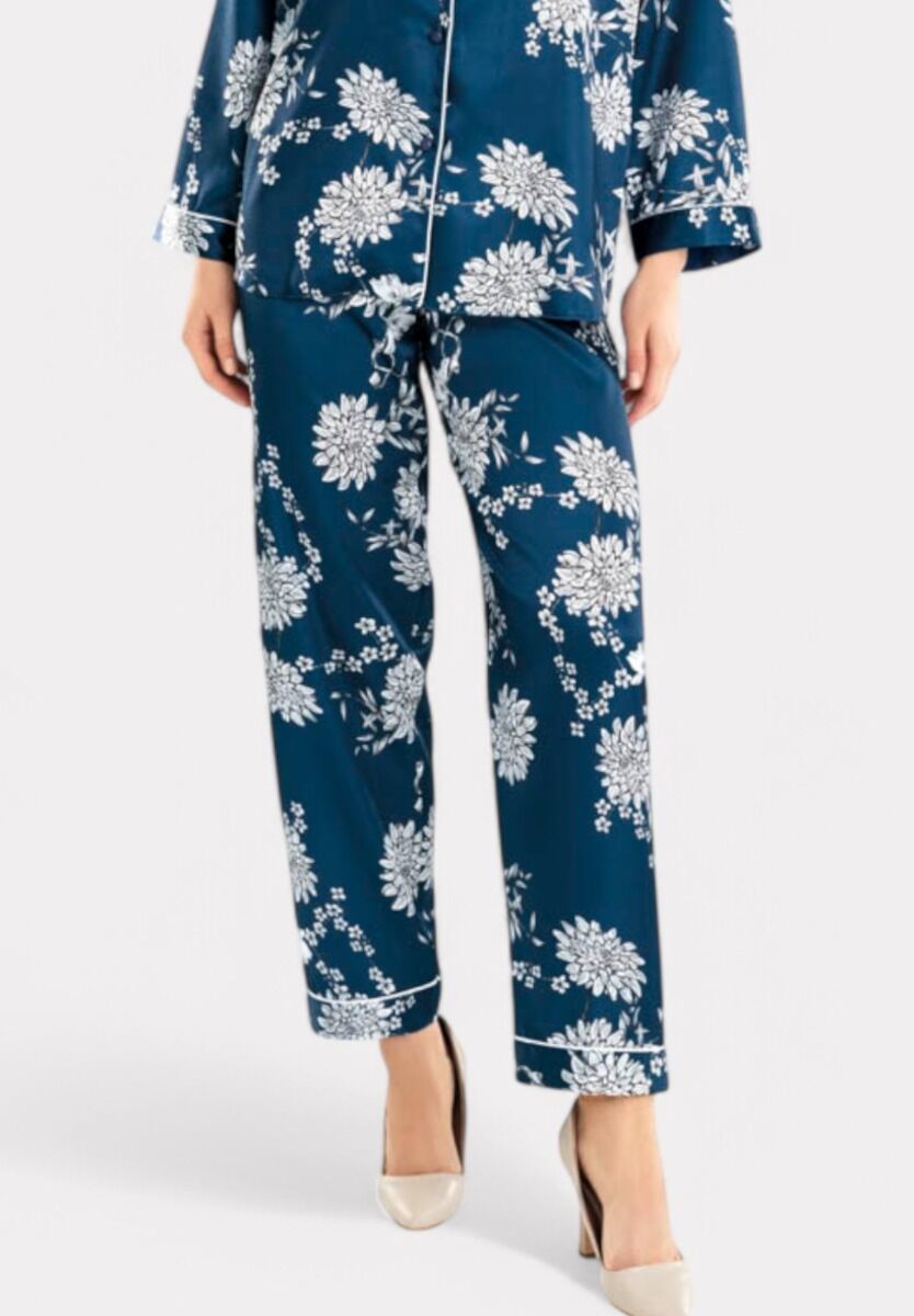 Πιτζάμα γυναικεία Satin Moongirl Blue Elegant Floral