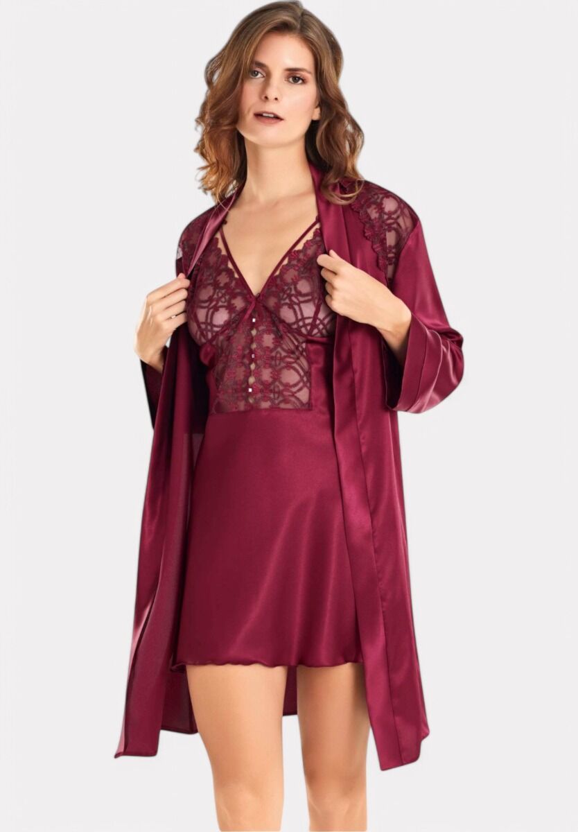 Σετ Ρόμπα - Νυχτικό Lingerie Satin Moongirl Wine