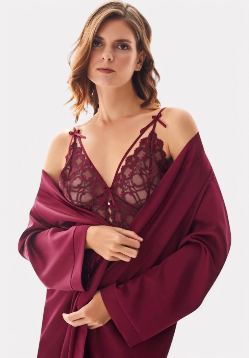 Σετ Ρόμπα - Νυχτικό Lingerie Satin Moongirl Wine