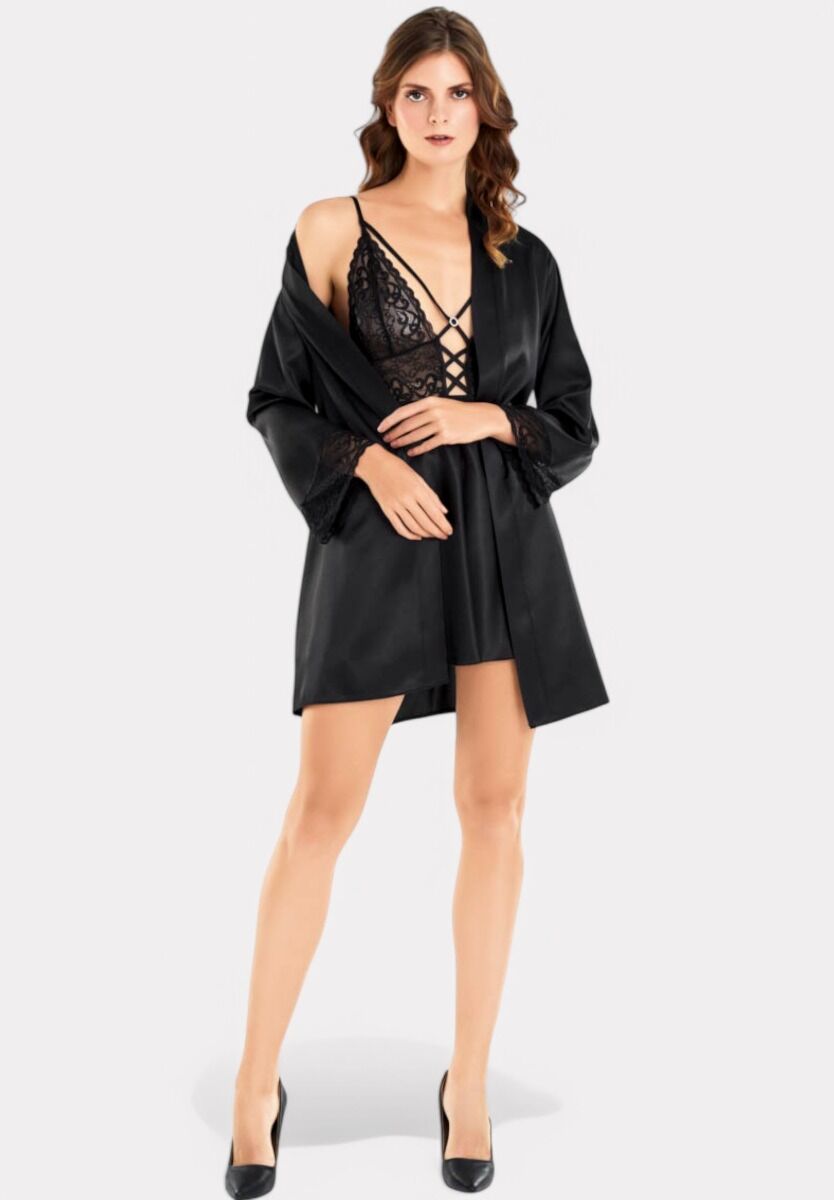 Σετ Ρόμπα - Νυχτικό Lingerie Satin Moongirl Passion Black