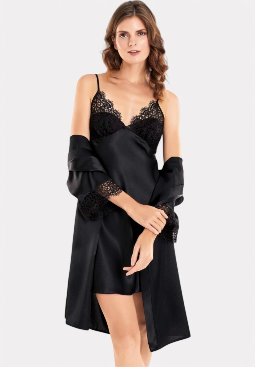 Σετ Ρόμπα - Νυχτικό Lingerie Satin Moongirl Black