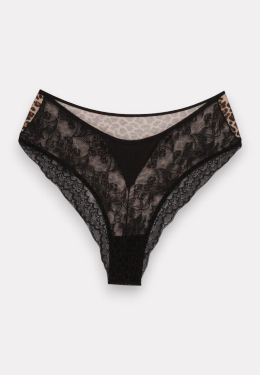 Brazil Slip με δαντέλα ψηλοκάβαλα Sexen Lisa Leopard 5 Tεμ.