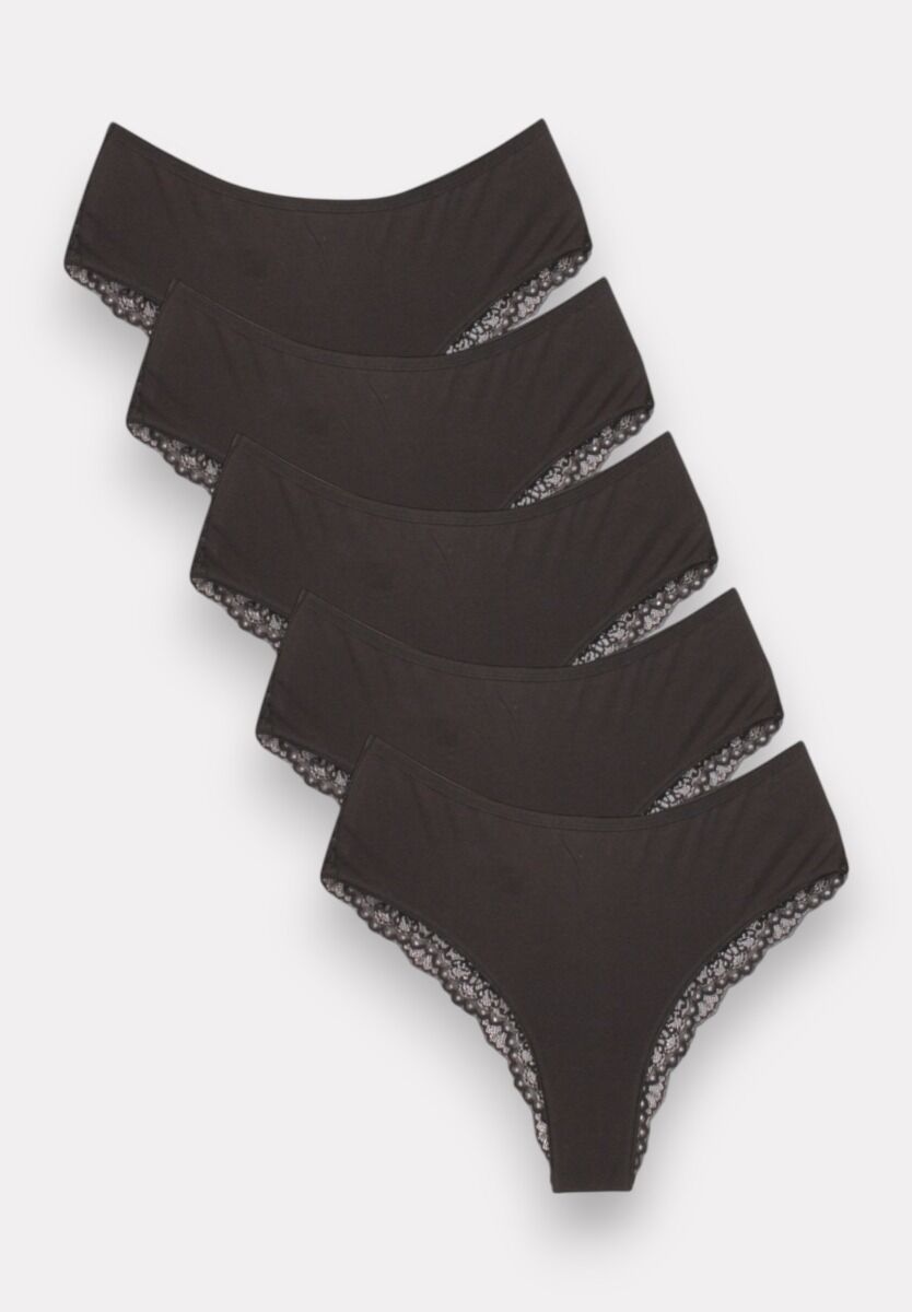 Brazil Slip με δαντέλα ψηλοκάβαλα Sexen Lisa Black 5 Tεμ.