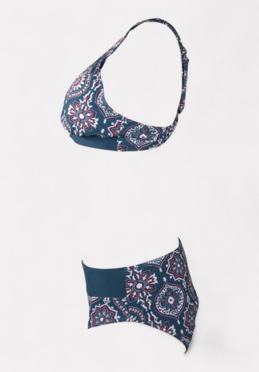 Γυναικείο μαγιό σετ πετρολ μπορντό boho με ενίσχυση και ψηλόμεσο slip
