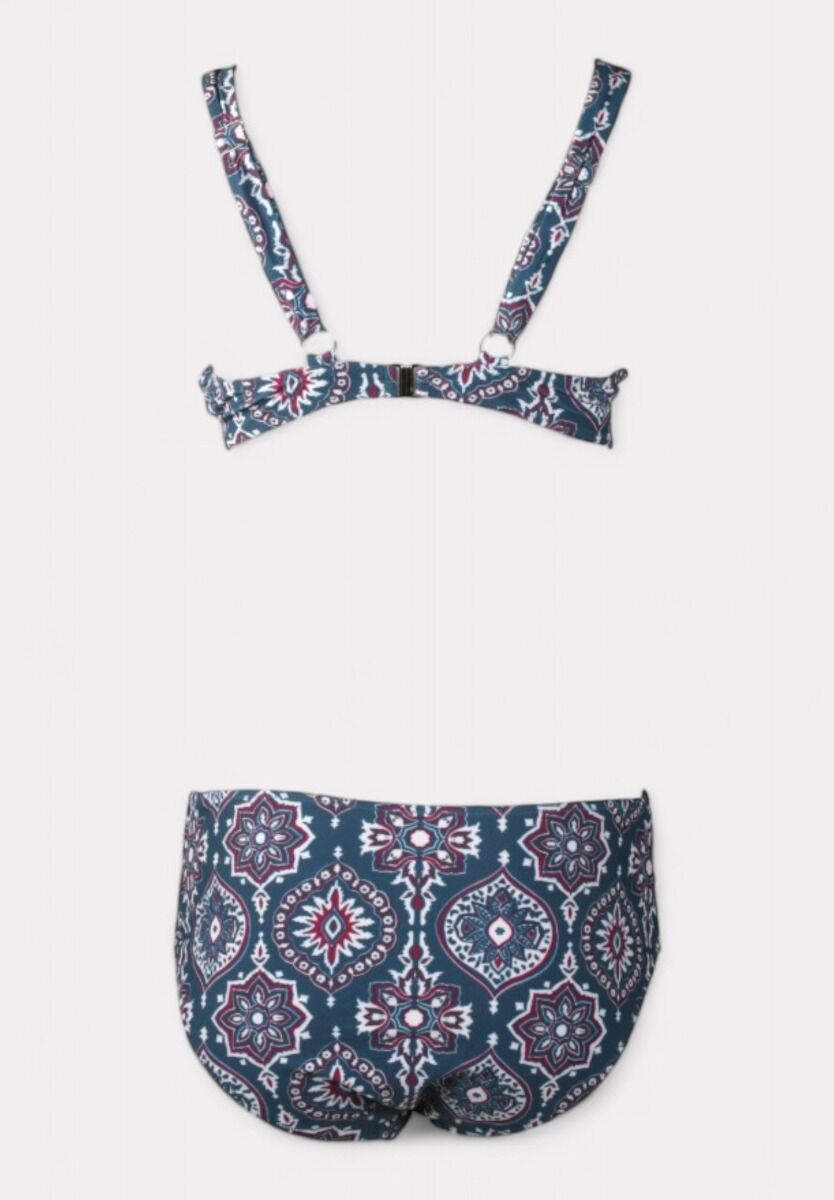 Γυναικείο μαγιό σετ πετρολ μπορντό boho με ενίσχυση και ψηλόμεσο slip