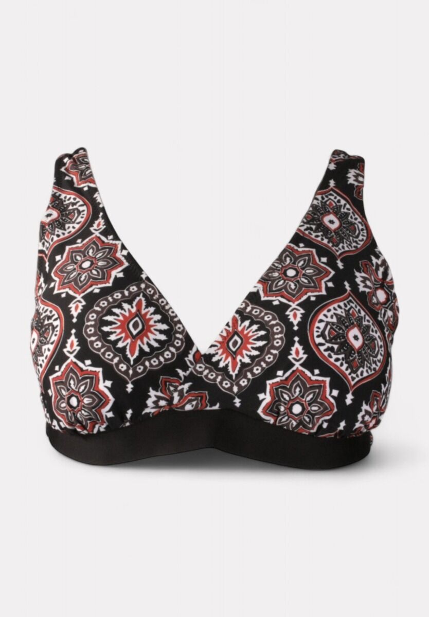 Γυναικείο μαγιό σετ μαύρο boho με ενίσχυση και ψηλόμεσο slip