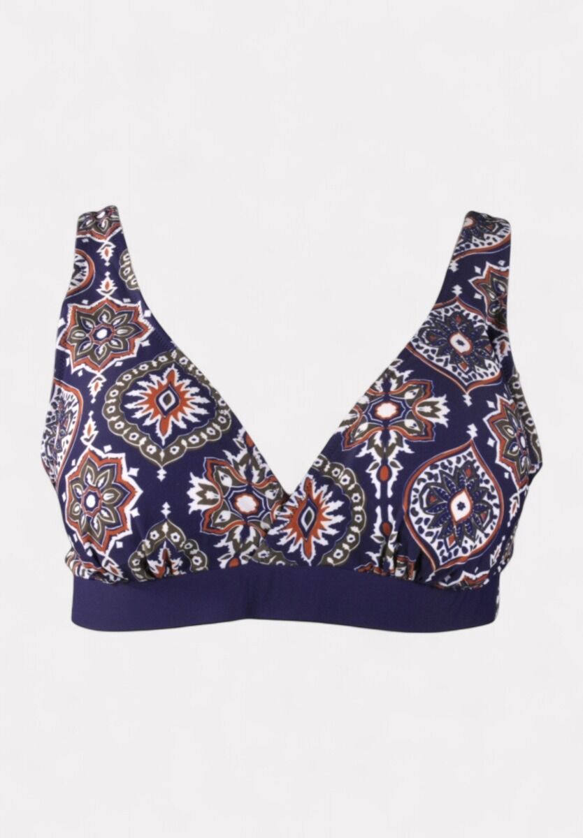 Γυναικείο μαγιό σετ μπλε μπορντό boho με ενίσχυση και ψηλόμεσο slip

