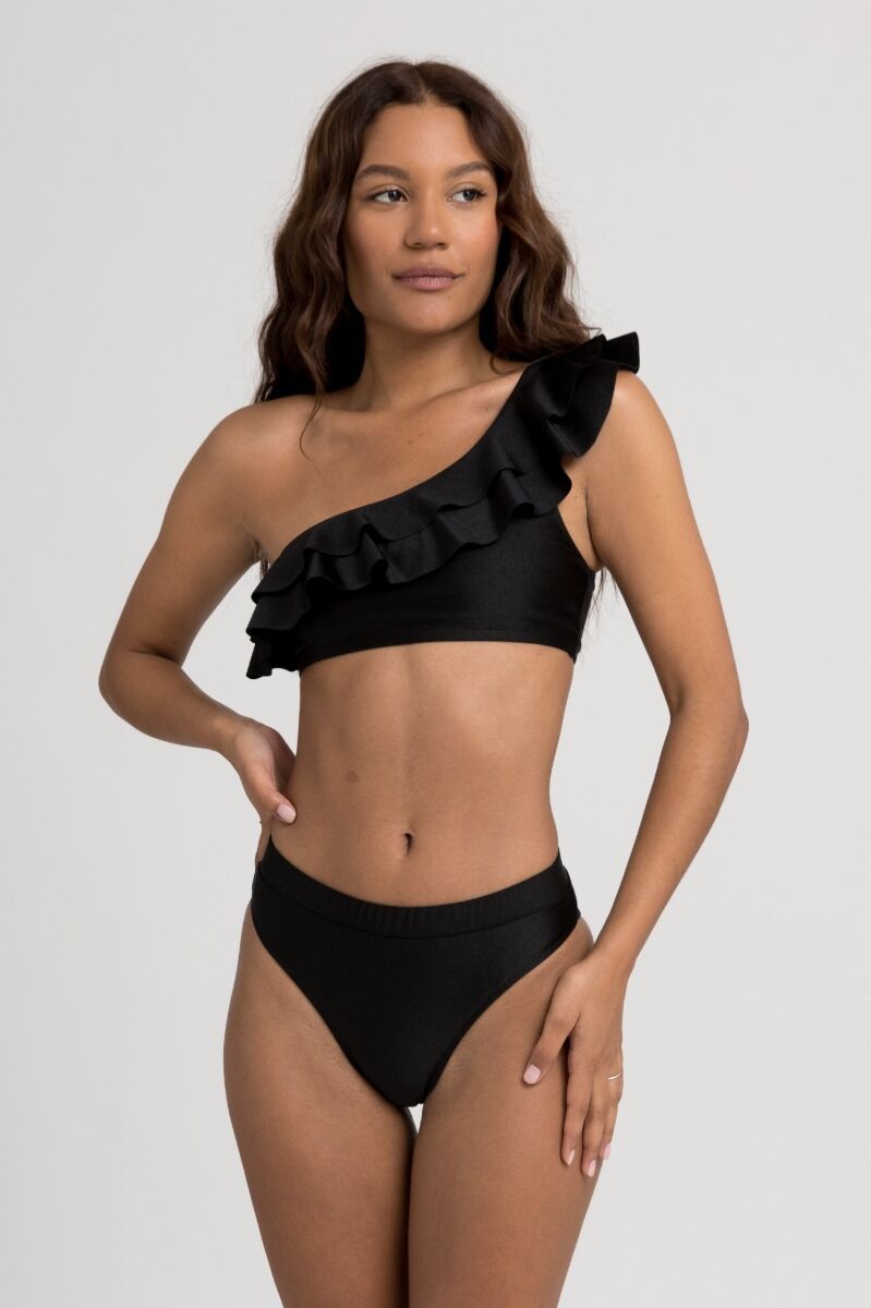 Μαγιό γυναικείο Bikini One Shoulder με Βολάν Black