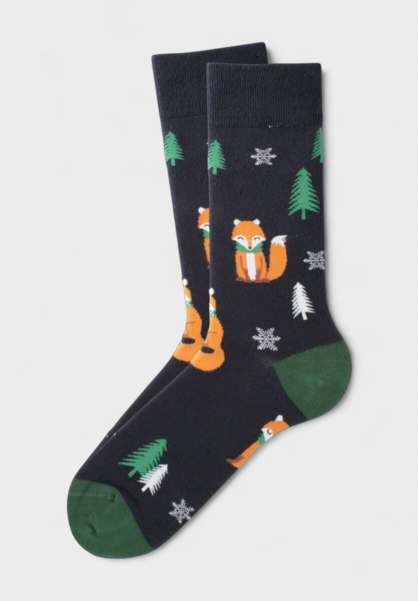 Χριστουγεννιάτικες κάλτσες Soma Socks Winter Fox σε μπλε χρώμα με αλεπού