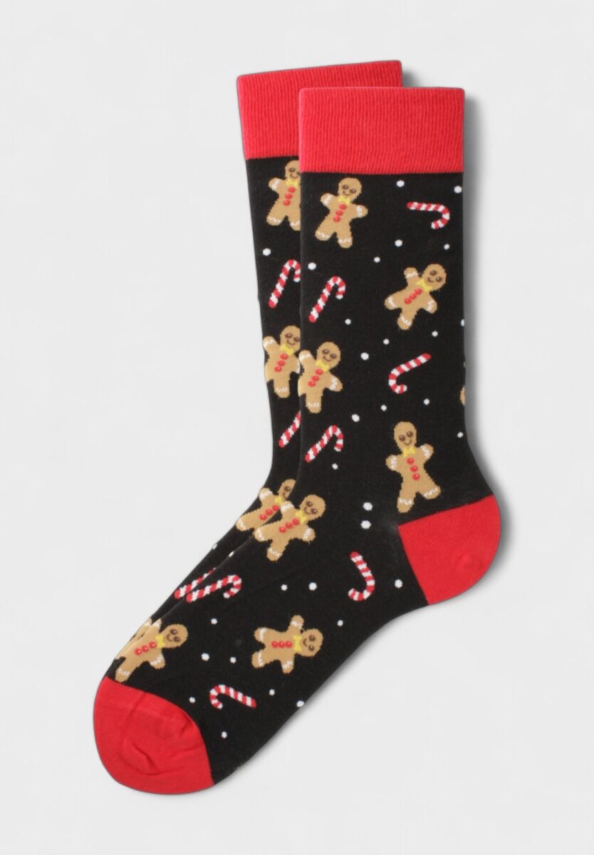 Χριστουγεννιάτικες κάλτσες Soma Socks με σχέδιο gingerbread και candy canes σε μαύρο φόντο
