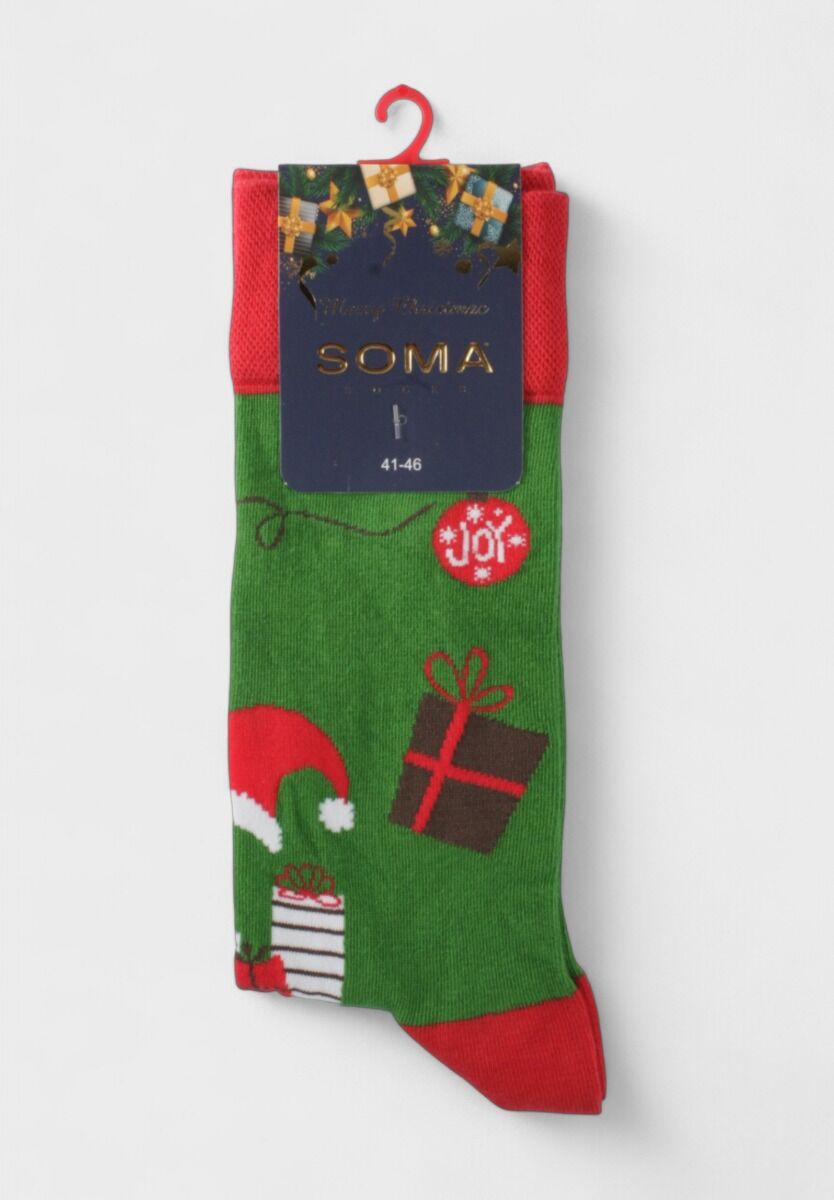 Χριστουγεννιάτικες κάλτσες Soma Socks “Santa’s Joy” πράσινες με σχέδιο Άγιο Βασίλη και δώρα