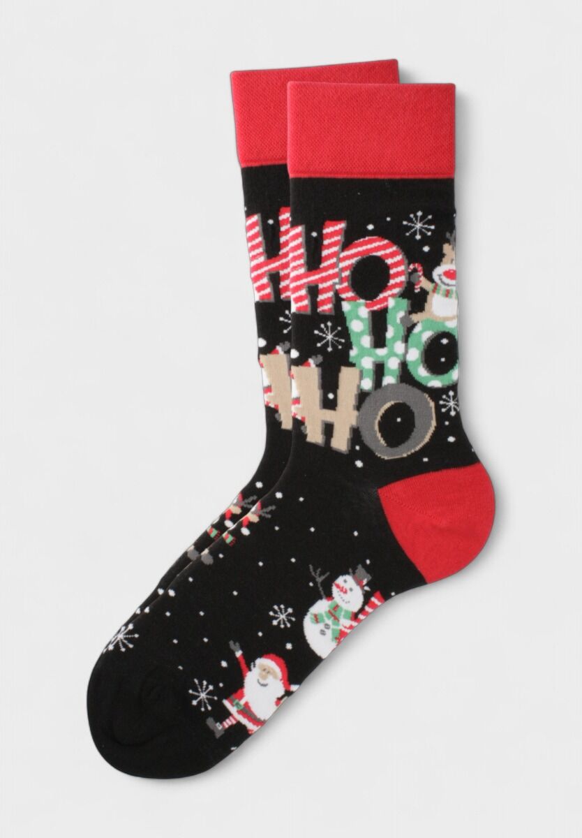 Χριστουγεννιάτικες κάλτσες Soma Socks “Ho Ho Ho Christmas” με Άγιο Βασίλη και χιονάνθρωπο σε μαύρη βάση