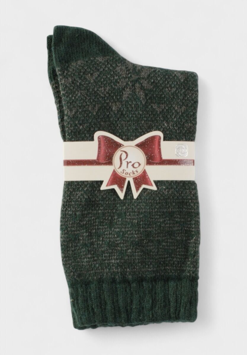 Γυναικεία μάλλινη κάλτσα Pro Socks σε βαθύ πράσινο χρώμα με χειμερινό μοτίβο