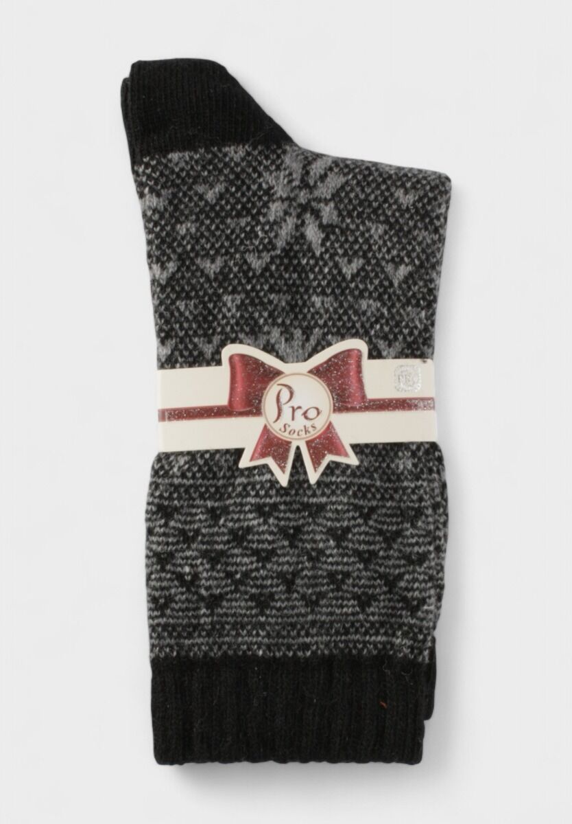 Γυναικεία μάλλινη κάλτσα Pro Socks Arctic Night μαύρο γκρι με χειμερινό μοτίβο