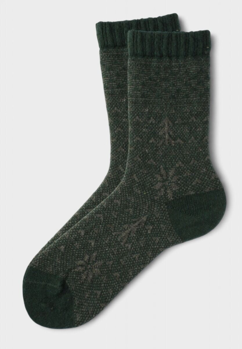 Γυναικεία μάλλινη κάλτσα Pro Socks σε βαθύ πράσινο χρώμα με χειμερινό μοτίβο