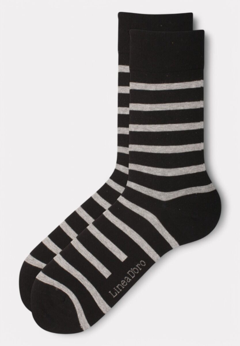 Κάλτσες ανδρικές βαμβακερές Linea D'oro Black Stripes σε οικονομικό πακέτο 2 τεμαχίων