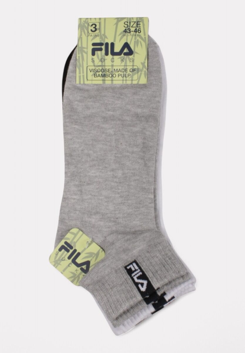 Σετ 3 Fila κάλτσες από bamboo viscose – γκρι, λευκές και μαύρες – με μεσαίο ύψος και κάθετο logo