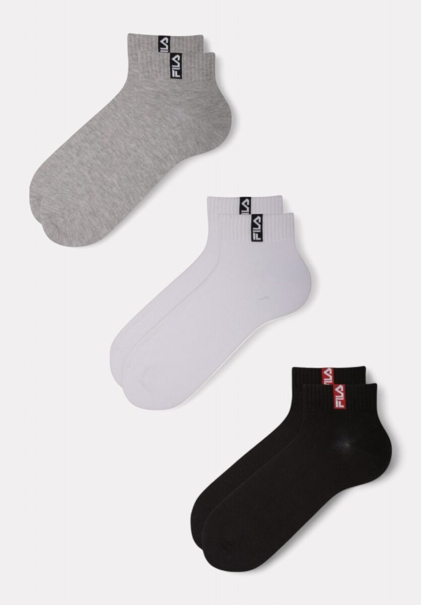Σετ 3 Fila κάλτσες από bamboo viscose – γκρι, λευκές και μαύρες – με μεσαίο ύψος και κάθετο logo
