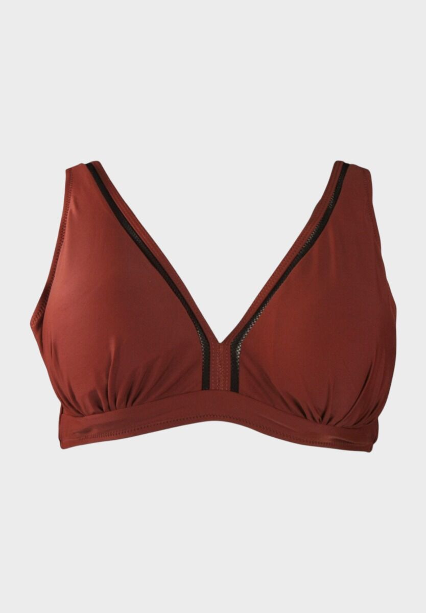 Καφέ γυναικείο σετ μαγιό με τοπ τύπου bralette και ψηλόμεσο σλιπ