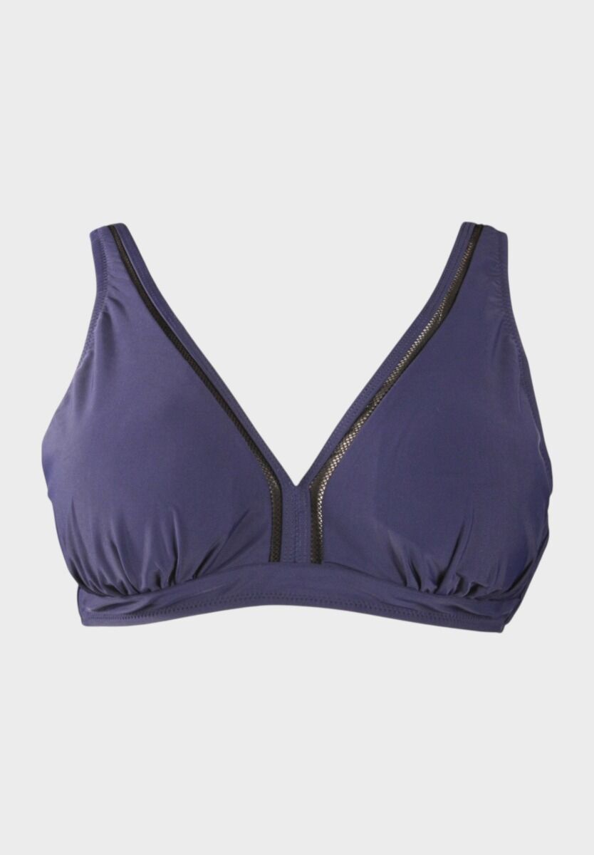 Μπλε γυναικείο σετ μαγιό με τοπ τύπου bralette και ψηλόμεσο σλιπ