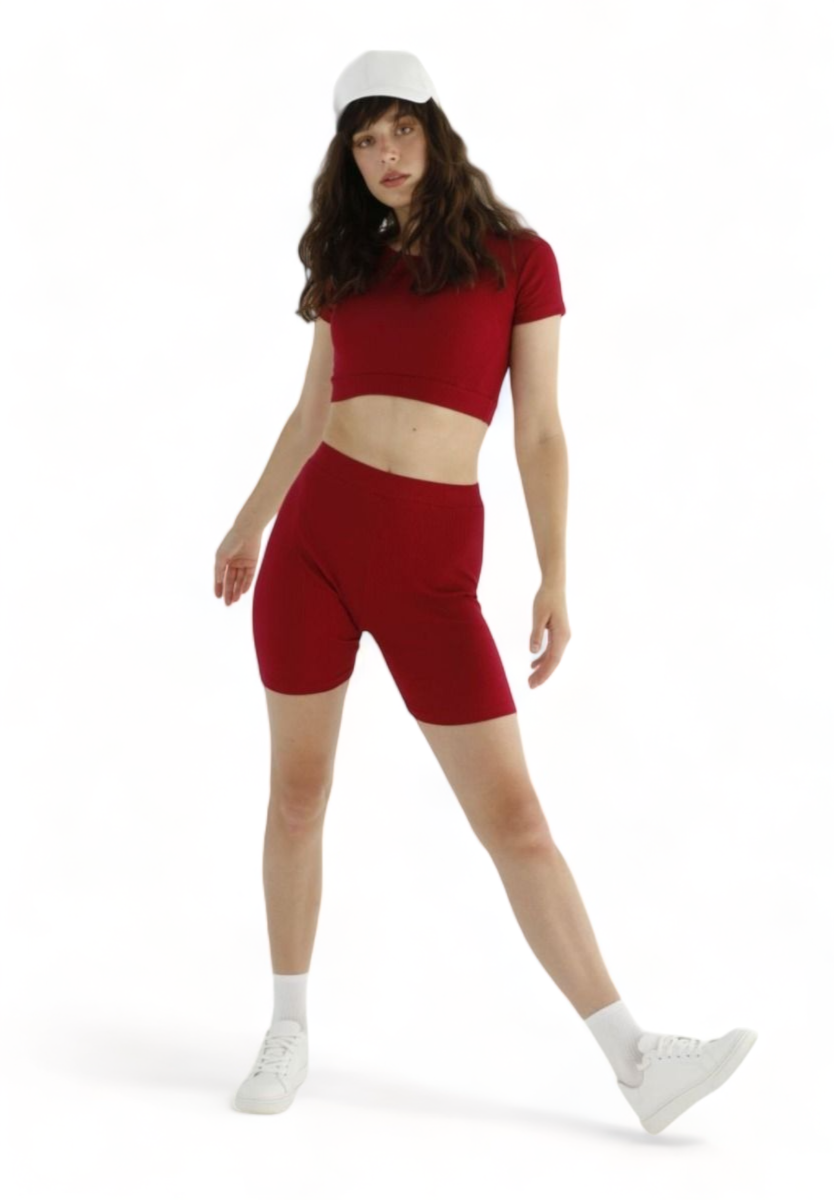 Σετ κολάν Biker SiyahInci με crop top Bordeux