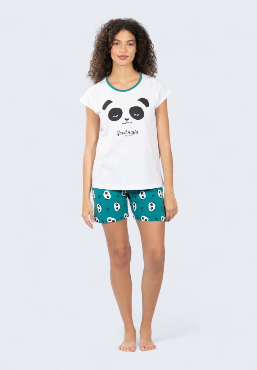 Γυναικεία Πιτζάμα Panda 100% Βαμβάκι Nina Club Πράσινο