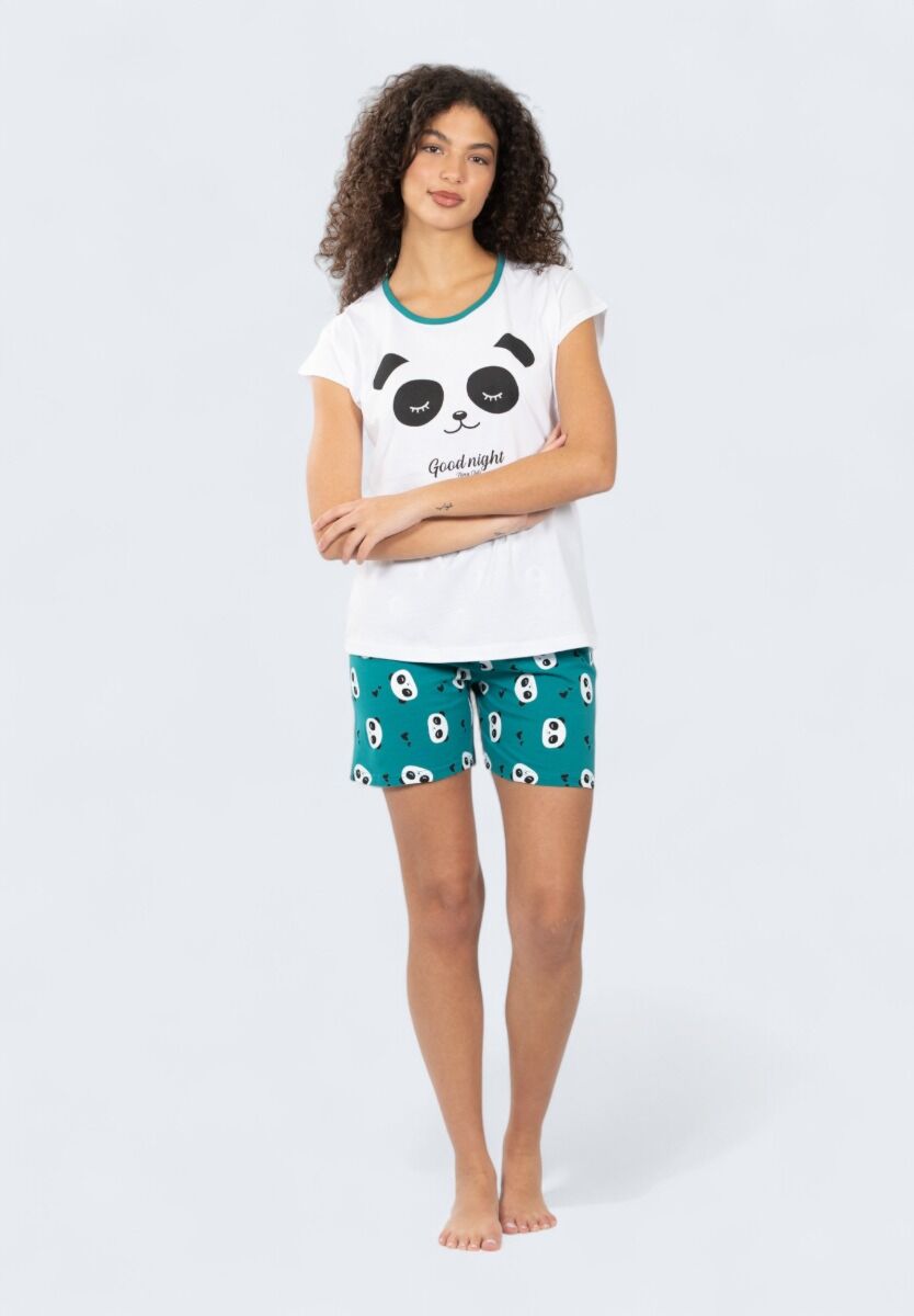 Γυναικεία Πιτζάμα Panda 100% Βαμβάκι Nina Club Πράσινο